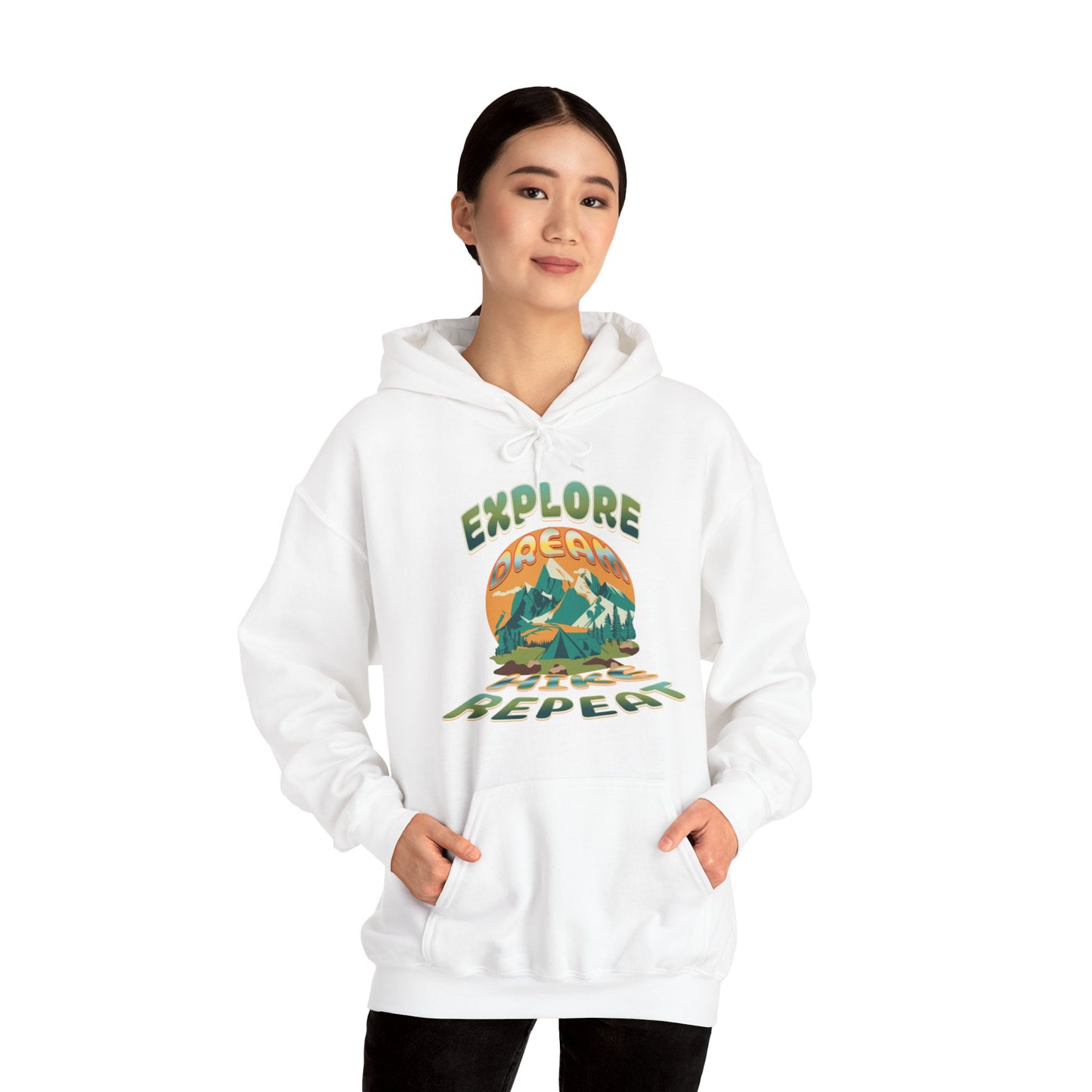 Unisex Heavy Blend™ Hooded Sweatshirt, Explore Dream Hike Repeat Hoodie