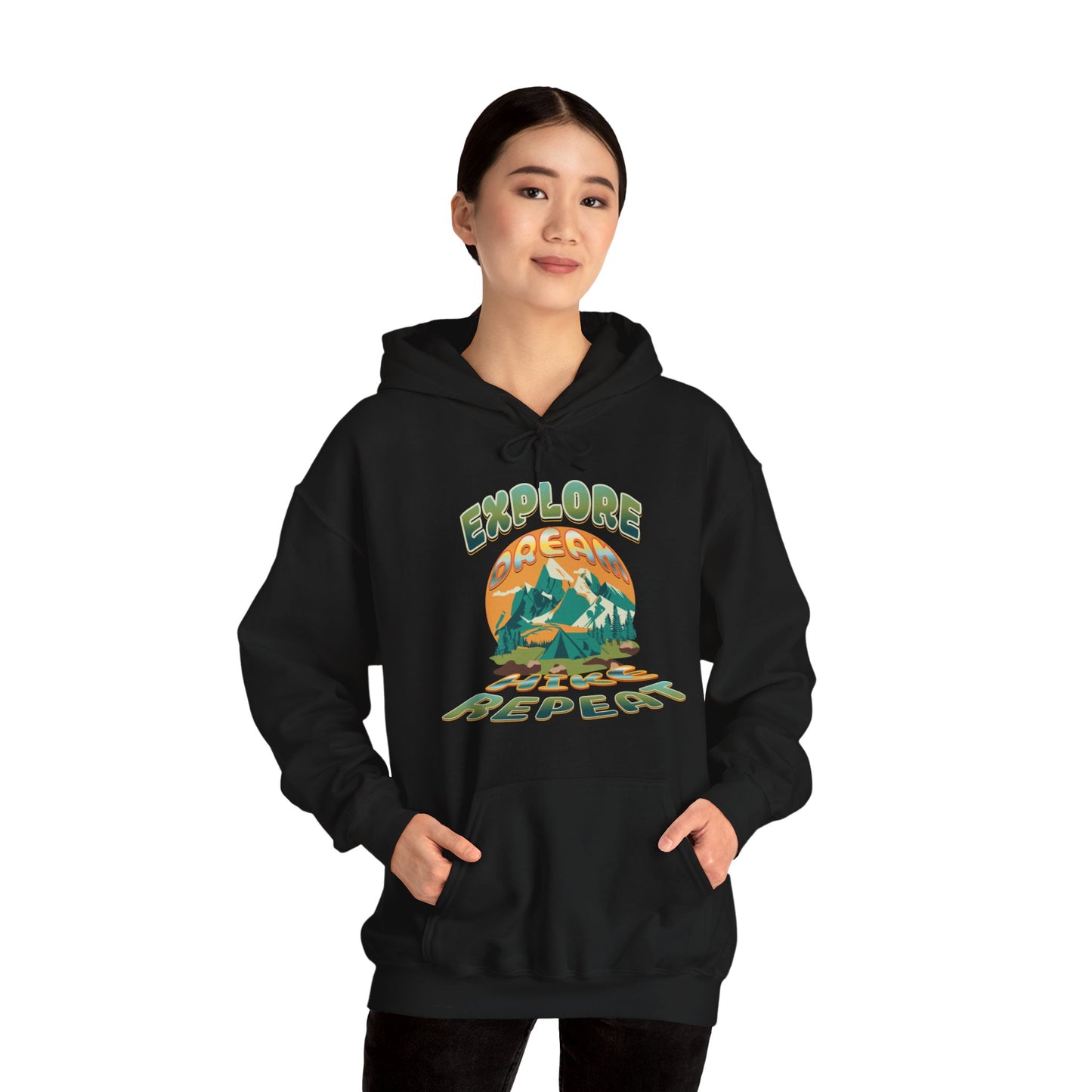 Unisex Heavy Blend™ Hooded Sweatshirt, Explore Dream Hike Repeat Hoodie