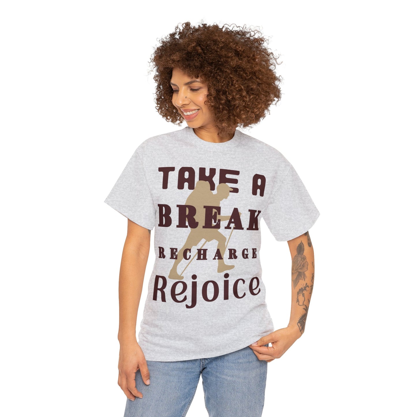 Unisex Heavy Cotton Tee, Take A Break Recharge Rejoice Tee