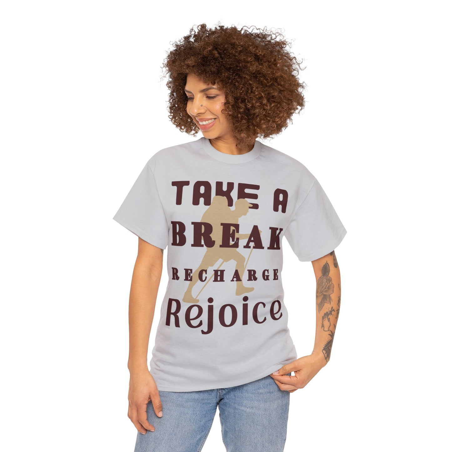 Unisex Heavy Cotton Tee, Take A Break Recharge Rejoice Tee