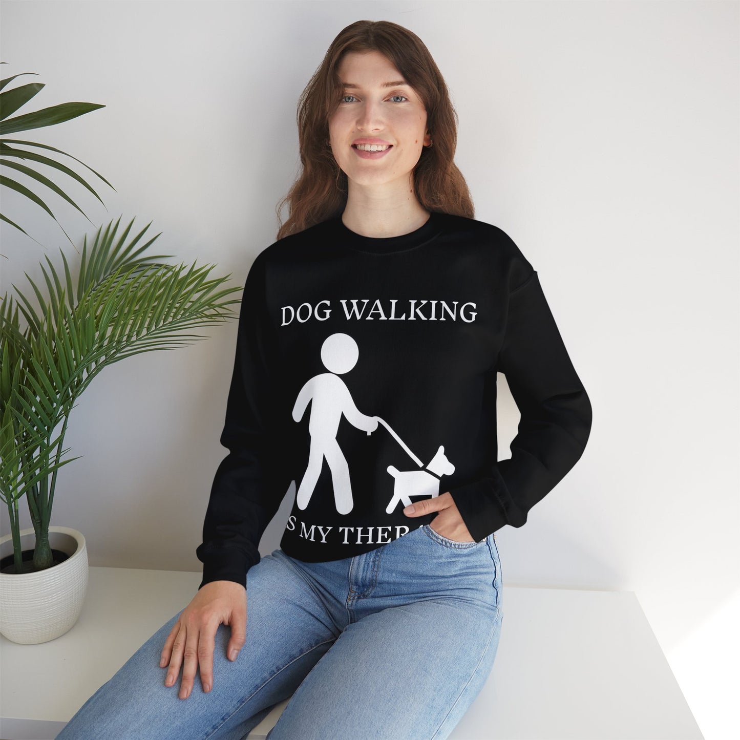 Unisex Heavy Blend™ Crewneck Sweatshirt, Dog Walking Is My Therapy Sweatshirt