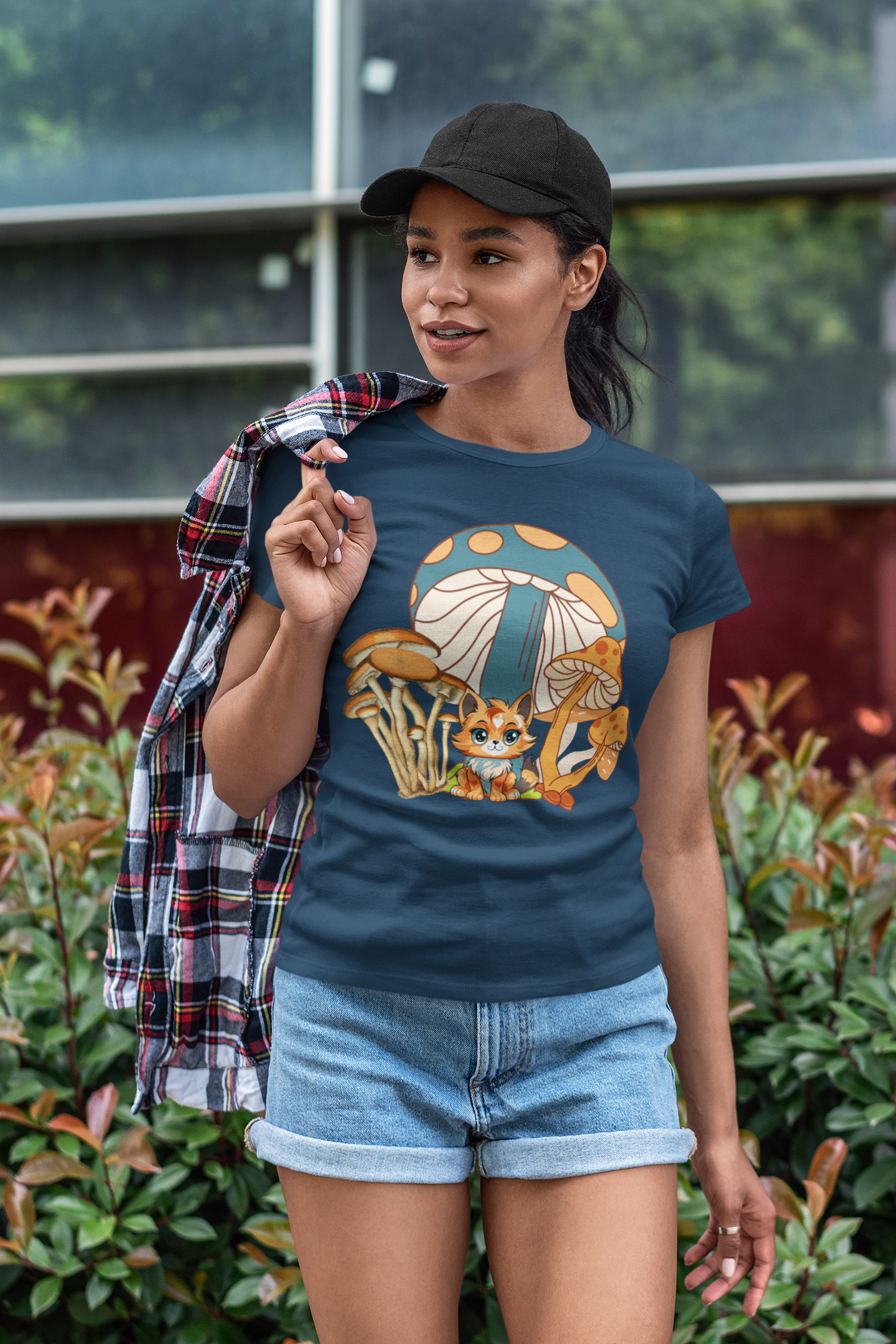 Unisex Garment-Dyed T-shirt, Cat Nestled Under Mushroom